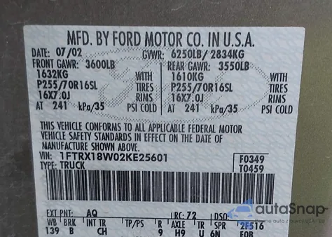 2002 Ford F150 z USA, uszkodzony, nr VIN 1FTRX18W02KE25601